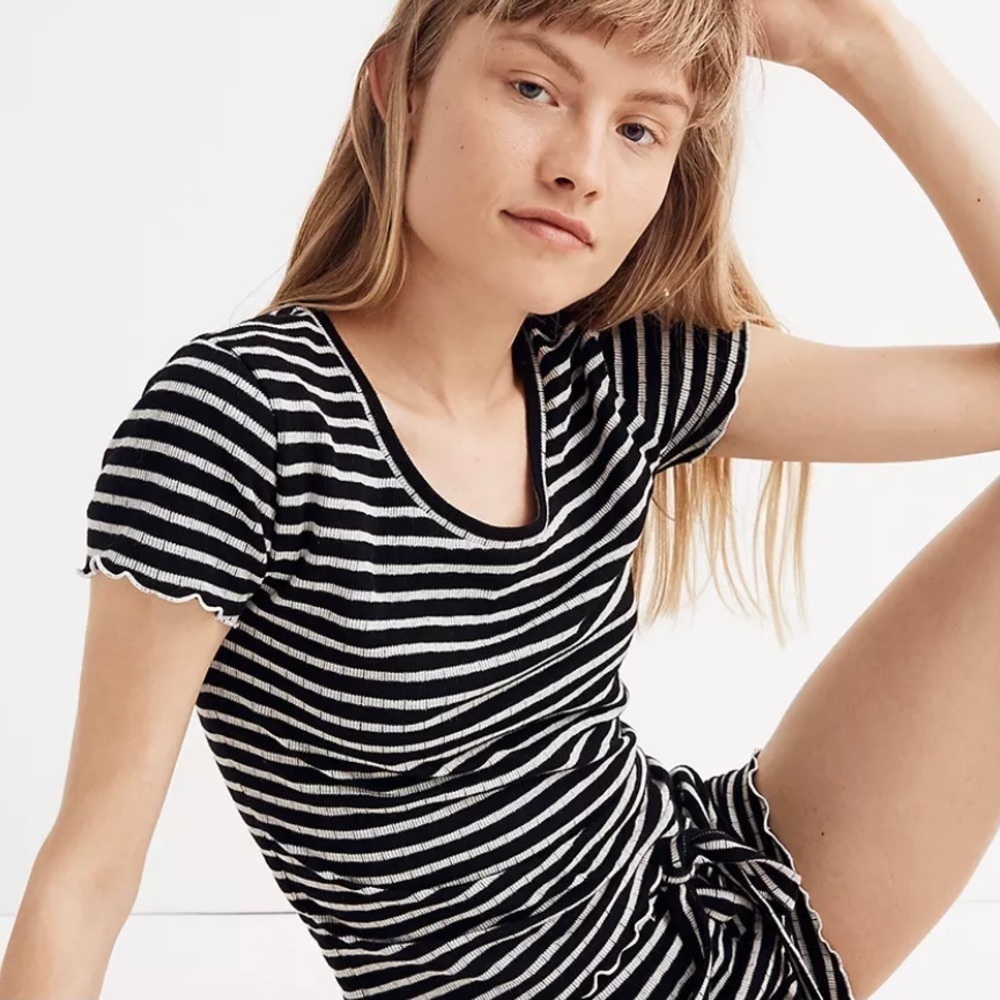 Madewell Ruffled PJ Tee in Stripe Size XS